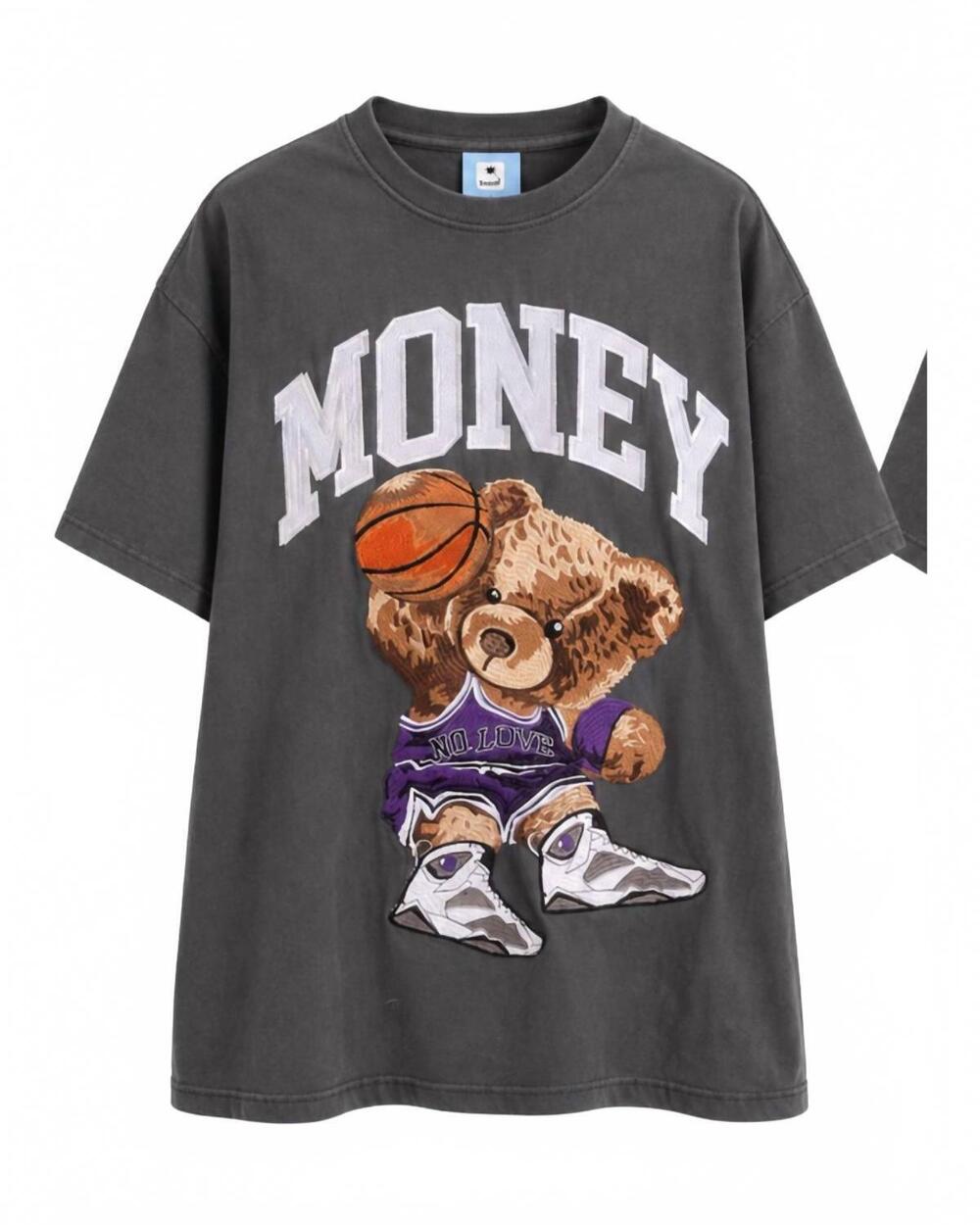 NEW RETRO LABEL men's money short-sleeve tshirt in gray with teddy bear
